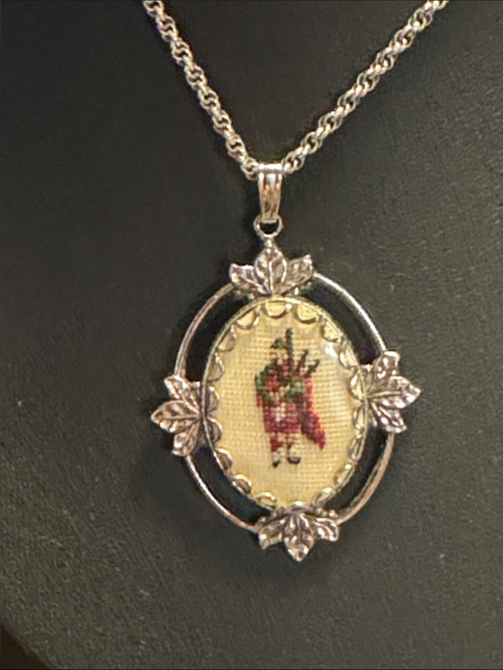 Vintage Petit Point Scottish Bagpiper Pendant on Twisted Rope Necklace